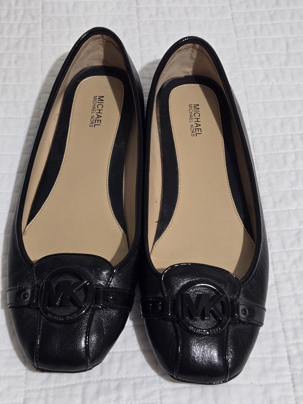 Michael Kors Black Leather MK Logo Ballet Flats